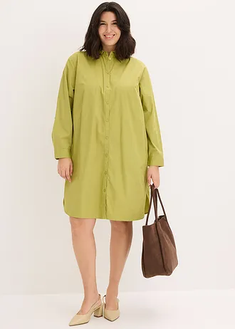 Rochie-cămașă din poplin de bumbac, culoare: verde cactus