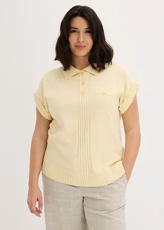 Pull col polo en coton mélangé, Couleur: jaune pastel chiné