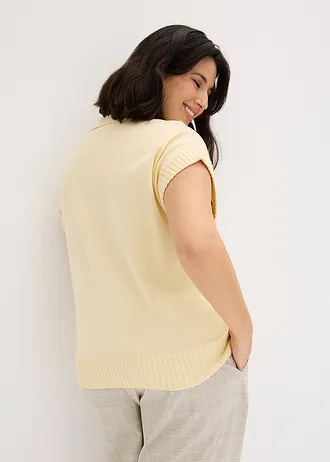 Pull col polo en coton mélangé, Couleur: jaune pastel chiné