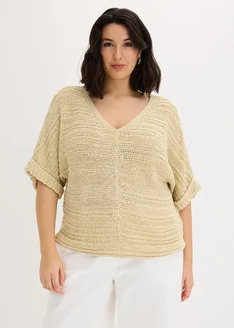 Svetr z hrubé pleteniny z páskové příze, barva: světle písková