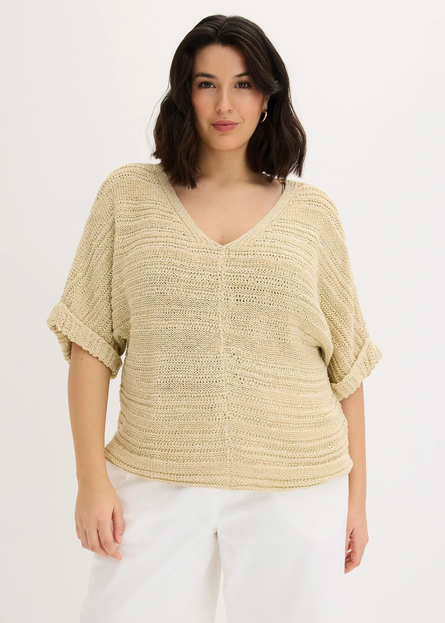 Pull en maille ajourée, Couleur: sable clair