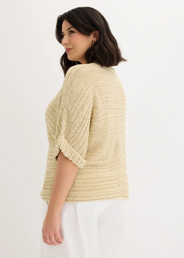 Pull en maille ajourée, Couleur: sable clair