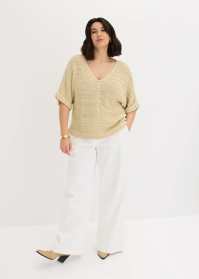 Pull en maille ajourée, Couleur: sable clair