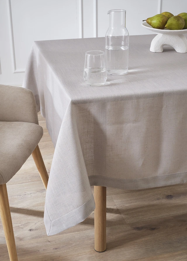 Tafelkleed met linnen, Kleur: taupe
