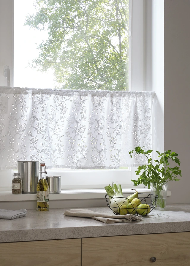 Brise-bise en coton à broderie anglaise, Couleur: blanc