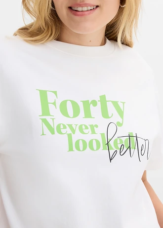 T-shirt large 100% coton • blanc-vert vif imprimé • Boutique bonprix