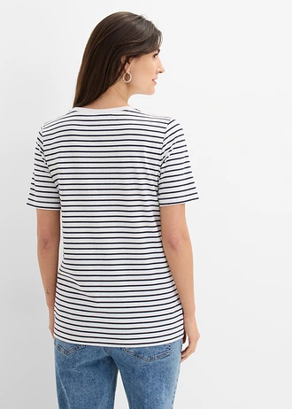 T-shirt de grossesse et d’allaitement en coton, Couleur: blanc/bleu foncé rayé
