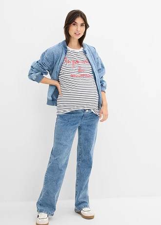 T-shirt de grossesse et d’allaitement en coton, Couleur: blanc/bleu foncé rayé