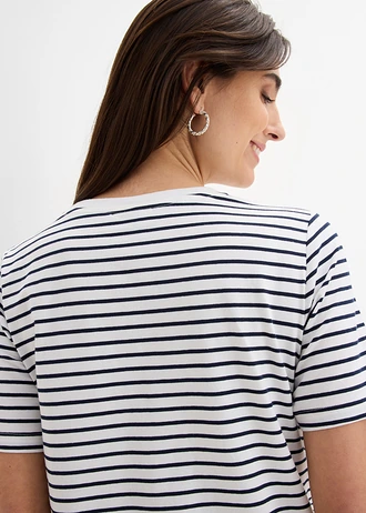 2-in-1 zwangerschaps- en borstvoedingsshirt van biologisch katoen • wit-donkerblauw gestreept • bonprix online shop