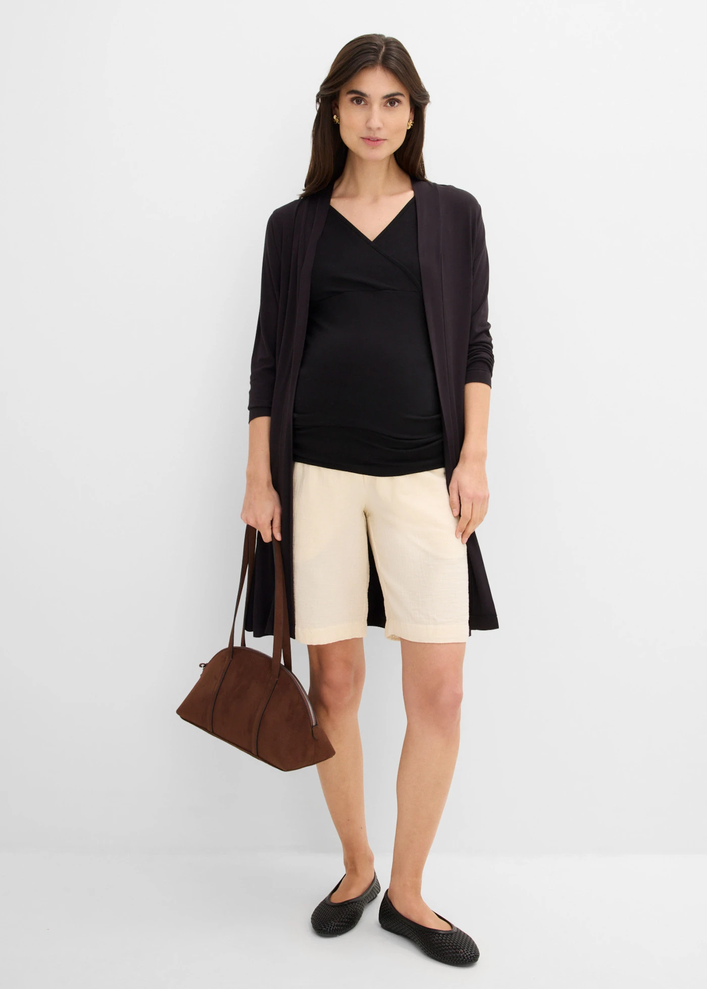 Short van katoenmousseline voor de zwangerschap en daarna • kiezelbeige • bonprix online shop