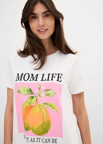 Zwangerschaps- en voedingsshirt van biologisch katoen, oversized • wit-roze • bonprix online shop