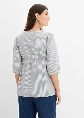 Lichte zwangerschapsblouse van geweven biologisch katoen, Kleur: wolwit-rookblauw verticaal gestreept
