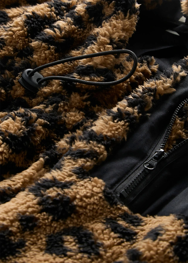 3-in-1 zwangerschapsjas/voedingsjas van teddyfleece, Kleur: mat camel-zwart met luipaardprint