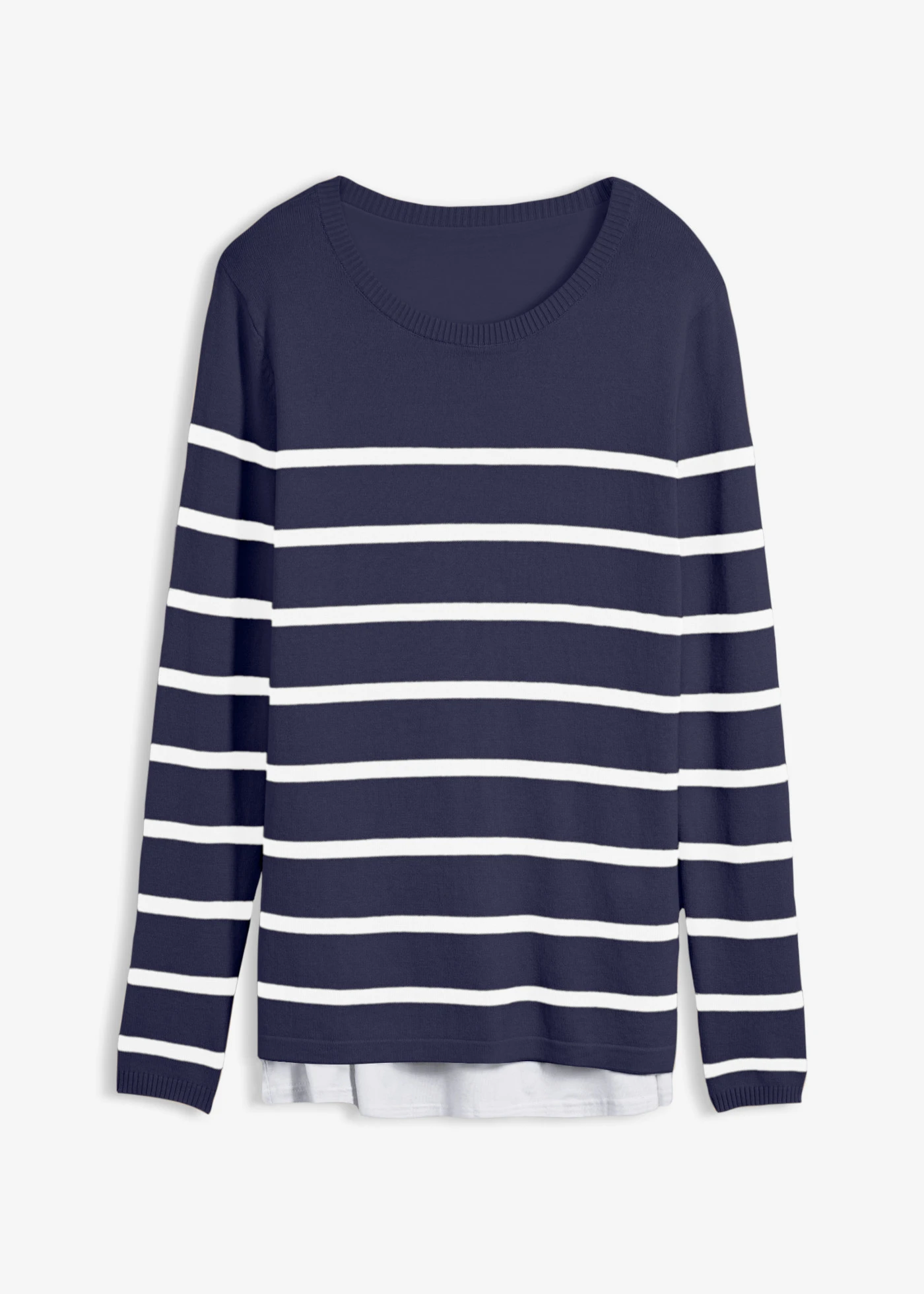 Pull de grossesse et d’allaitement en maille légère • bleu foncé-blanc rayé • Boutique bonprix