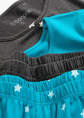 Shortama van puur katoen (set van 2) • laguneblauw-antraciet gemêleerd met print • bonprix online shop