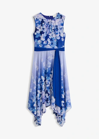 Chiffon jurk met een puntvormige zoom en striklint, Kleur: blauw gebloemd