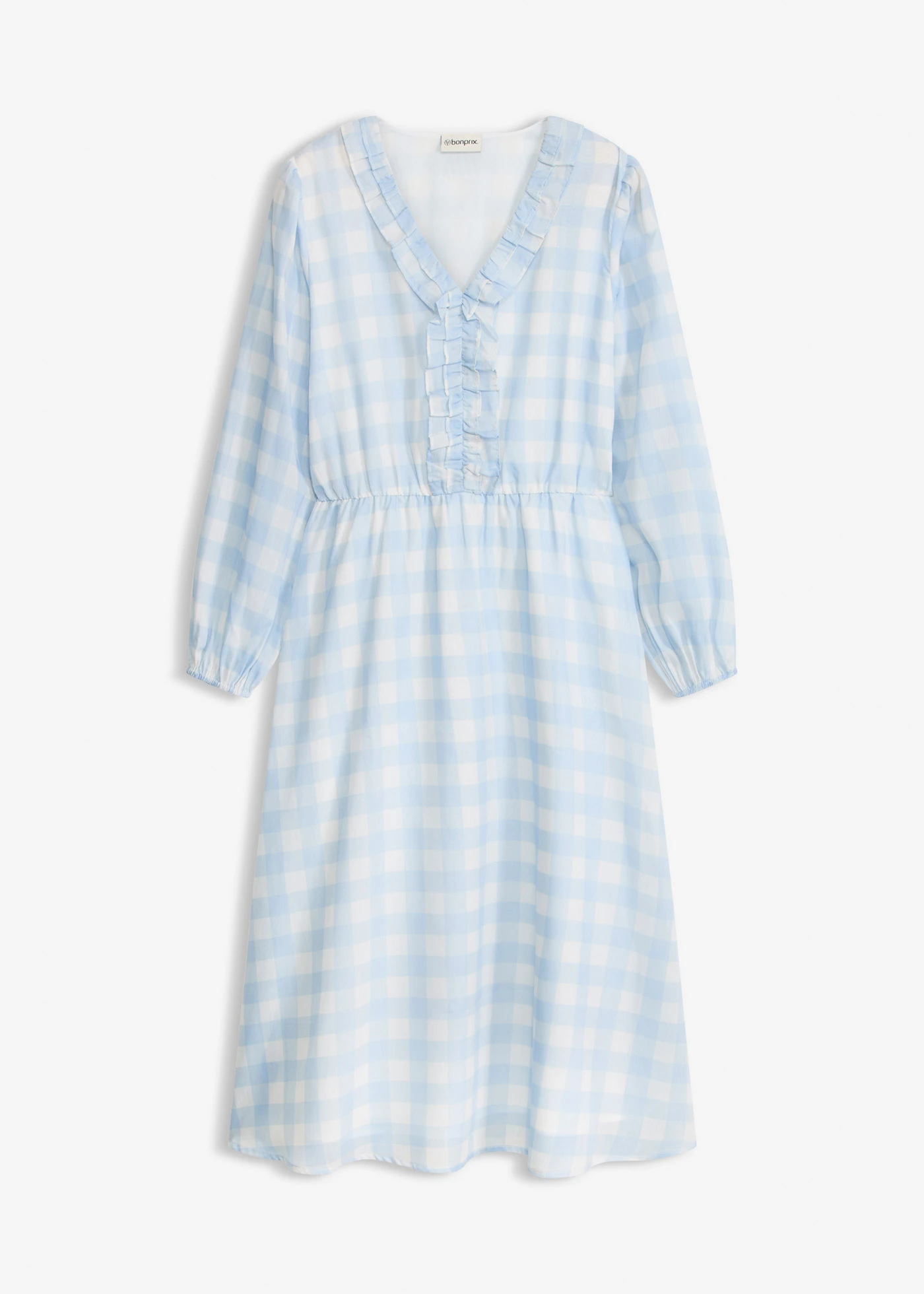 Robe midi • bleu poudré-écru carreaux • Boutique bonprix