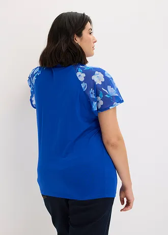 Shirt met chiffon mouwen, Kleur: kobaltblauw/lichtblauw/middenblauw
