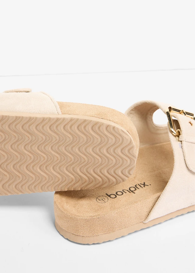 Slippers met gesp, Kleur: lichtsand