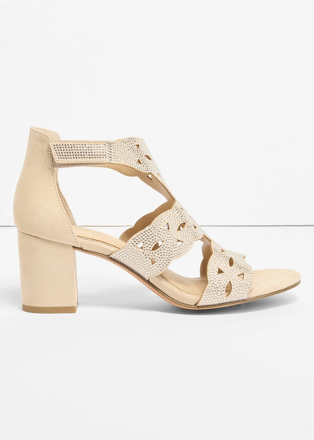 Sandaletten met blokhak van Marco Tozzi, Kleur: beige