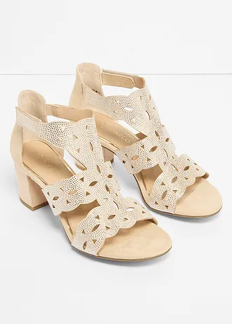 Sandaletten met blokhak van Marco Tozzi, Kleur: beige