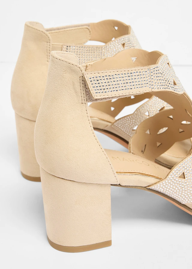 Sandaletten met blokhak van Marco Tozzi, Kleur: beige