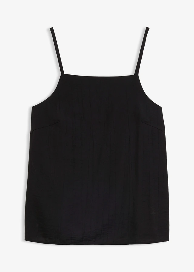 Top in een viscosemix met plissélook, Kleur: zwart