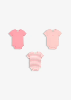 Lot de 3 bodys manches courtes en coton, Couleur: rose vif-rose clair-rose bonbon imprimé