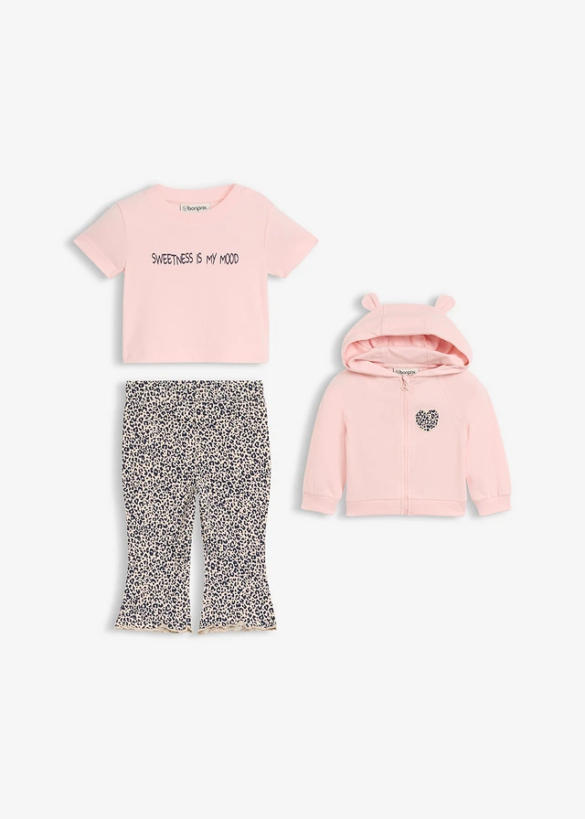 Licht shirtjasje met T-shirt en legging van 100% biologisch katoen (3-dlg. set) • sandbeige-lichtroze-donkerblauw luipaardprint • product-page.page-title-suffix