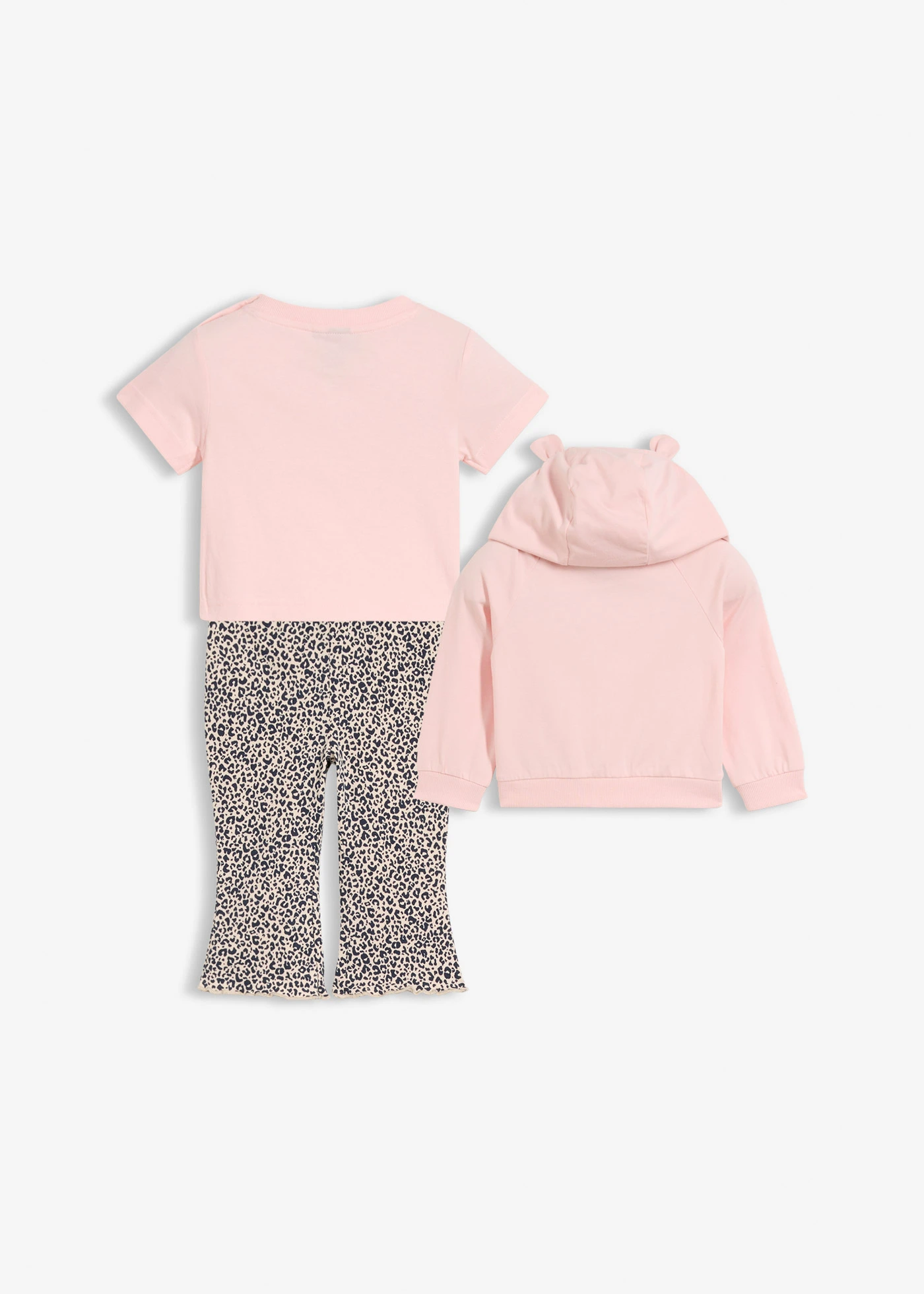 Lekka bluza, T-shirt i legginsy z czystej bawełny organicznej (komplet 3-cz.) • beżowy piaskowy-kremowy jasnoróżowy-granatowy w panterkę • sklep bonprix