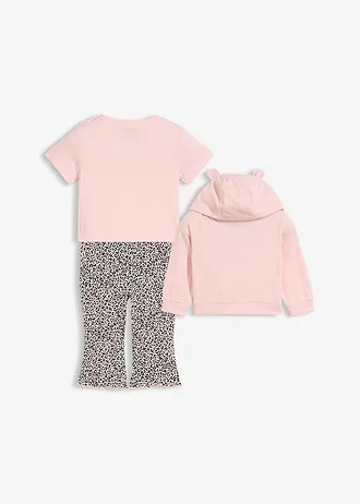 Sweat zippé, T-shirt et legging en coton (ens. 3 pces), Couleur: beige sable-rose clair-bleu foncé léopard