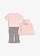 Licht shirtjasje met T-shirt en legging van 100% biologisch katoen (3-dlg. set), Kleur: sandbeige-lichtroze-donkerblauw luipaardprint