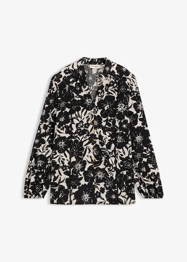 Blouse à rubans de dentelle • noir-écru • Boutique bonprix