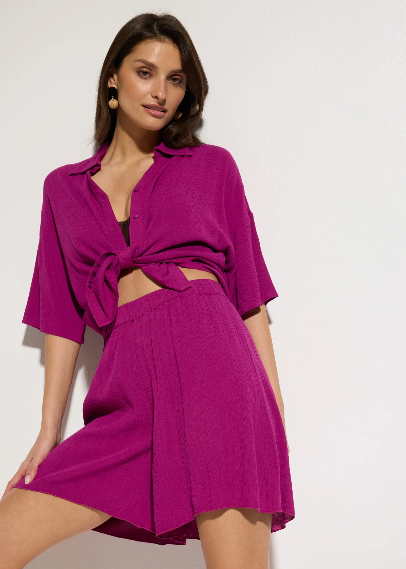 Chemisier court de plage en viscose fluide • violet • Boutique bonprix