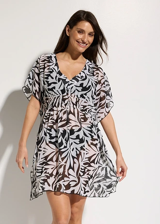 Plážová tunika z lehkého šifonu • černo-bílá s květy • bonprix obchod