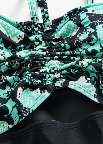 Kostium kąpielowy bandeau z dekoltem typu halter • czarny we wzór skóry węża • sklep bonprix