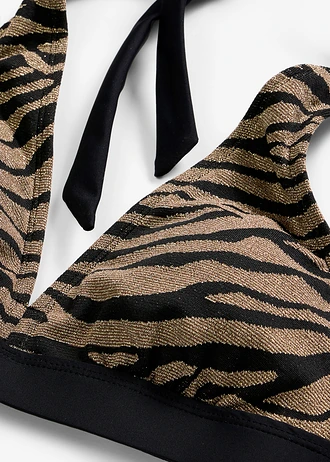 Halter bikinitop van glanzende stof • zwart zebraprint • bonprix online shop