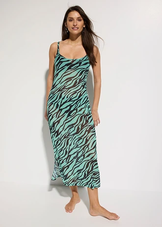 Transparante strandjurk • zwart-mentholgroen met zebraprint • bonprix online shop