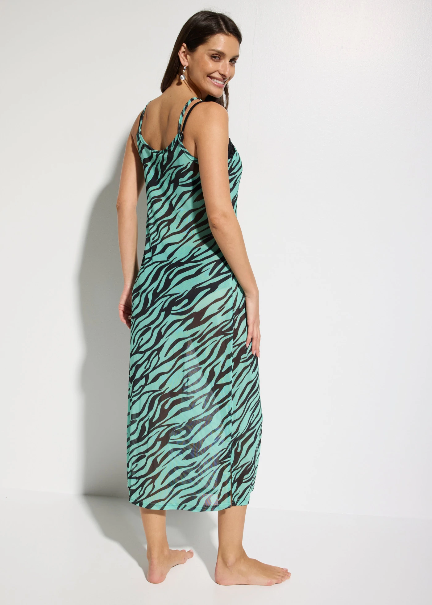 Transparante strandjurk • zwart-mentholgroen met zebraprint • bonprix online shop