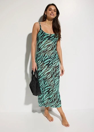 Transparante strandjurk • zwart-mentholgroen met zebraprint • bonprix online shop