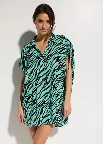 Chemise de plage aspect froissé • noir-vert menthe zèbre • Boutique bonprix