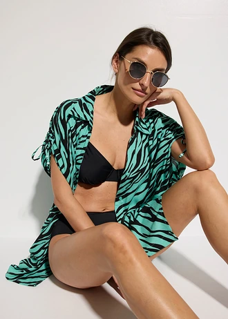 Bluză de plajă din material creponat • negru-verde-mentol cu imprimeu zebră • magazin bonprix
