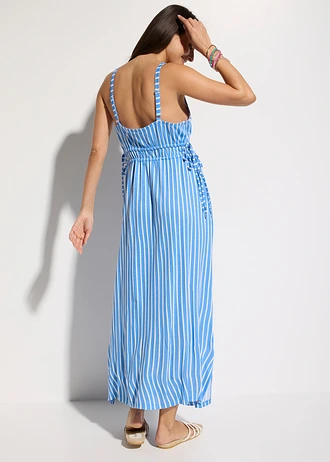 Robe de plage en viscose fluide, Couleur: bleu / blanc rayé