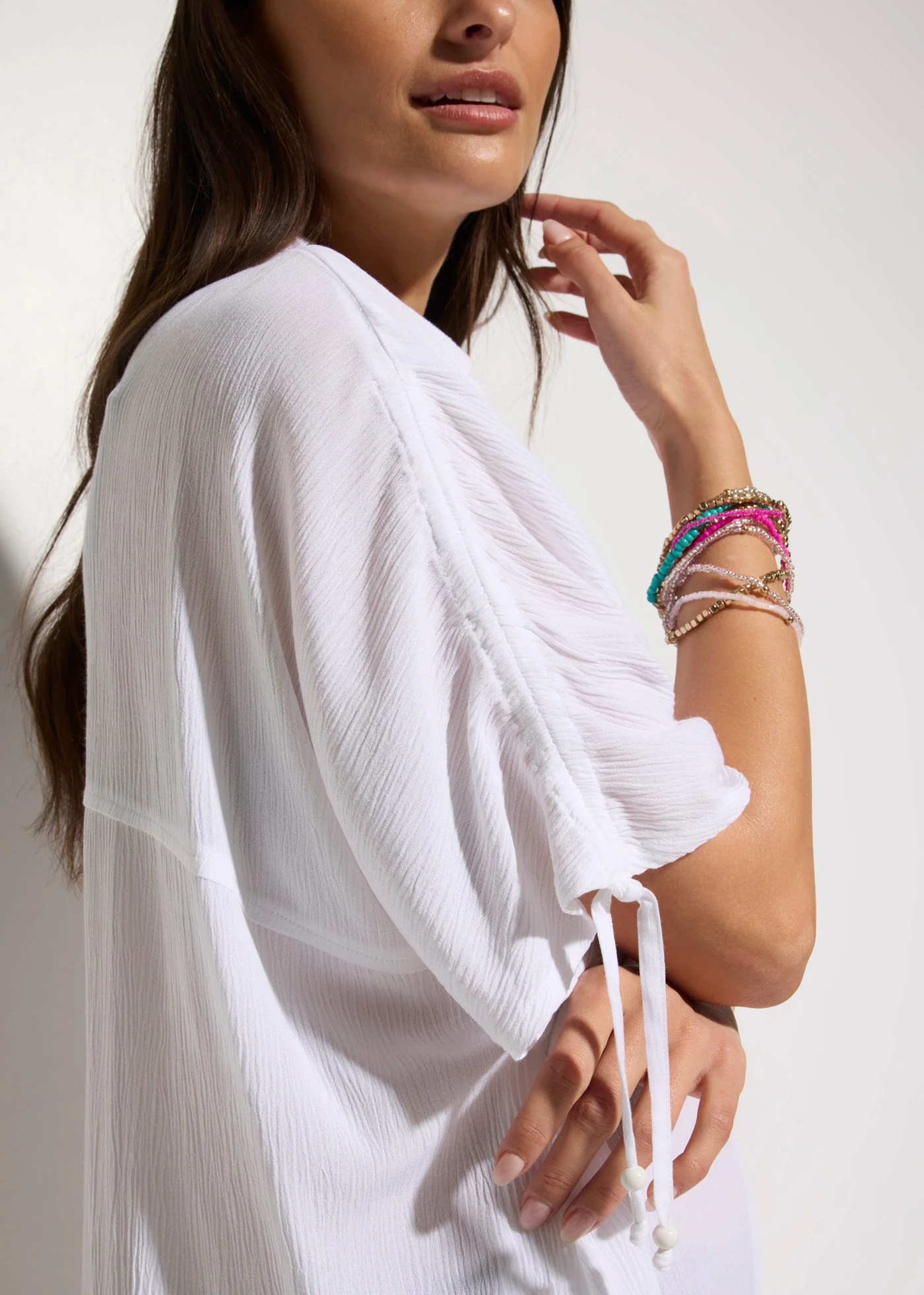 Strandblouse van gestructureerde crinkle • wit • bonprix online shop