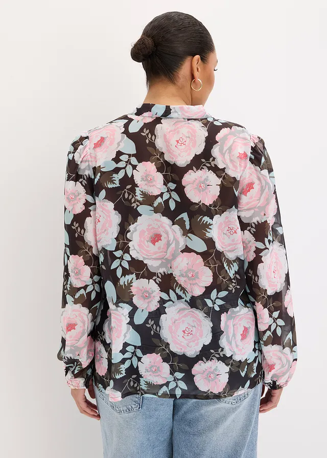 Blouse à lavallière, Couleur: noir floral
