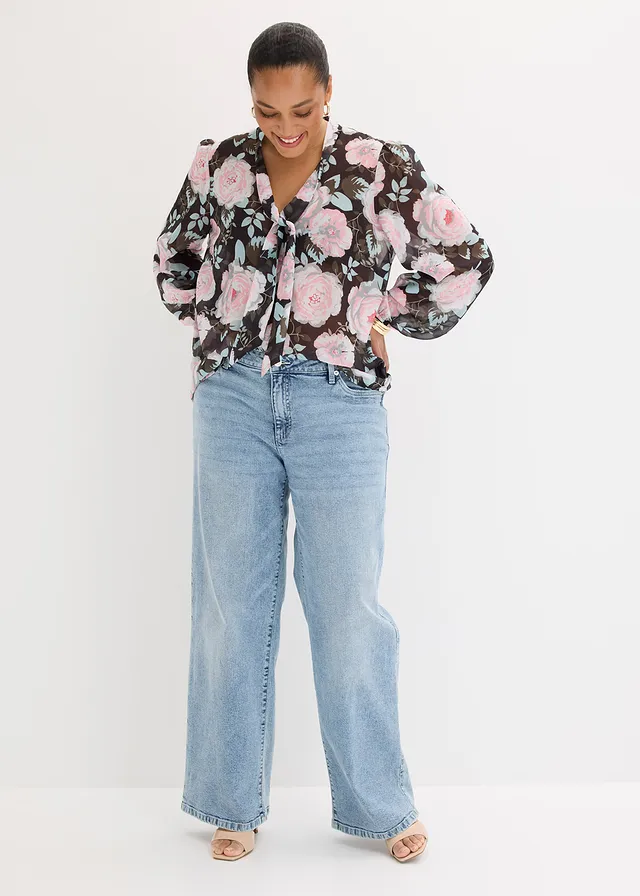 Blouse à lavallière, Couleur: noir floral