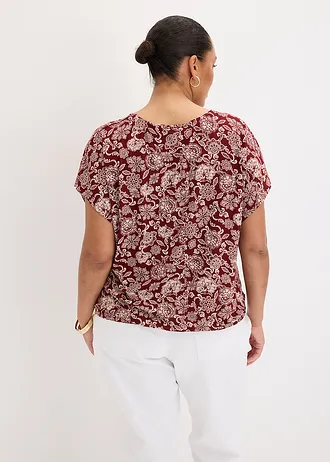 Shirt van een fijne viscosemix, Kleur: robijnrood-lichtroze met print