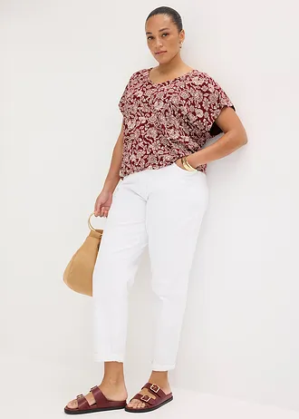 Tričko z jemné viskózové směsi, barva: rubínově červeno-světle růžová s potiskem