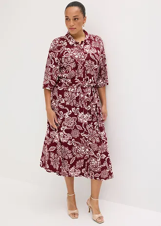 Robe-chemise en viscose fluide, Couleur: rouge rubis-rose clair floral