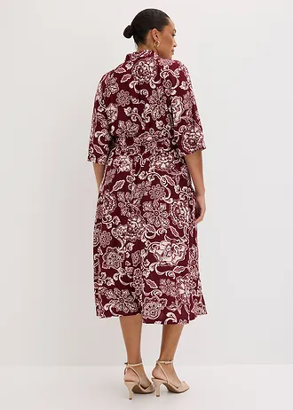 Overhemdjurk van soepele viscose, Kleur: robijnrood-lichtroze gebloemd